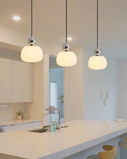 White Glass Pumpkin Pendant Light Fixture Ceiling Lamp
