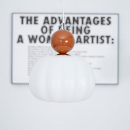White Glass Pumpkin Pendant Light Fixture Ceiling Lamp