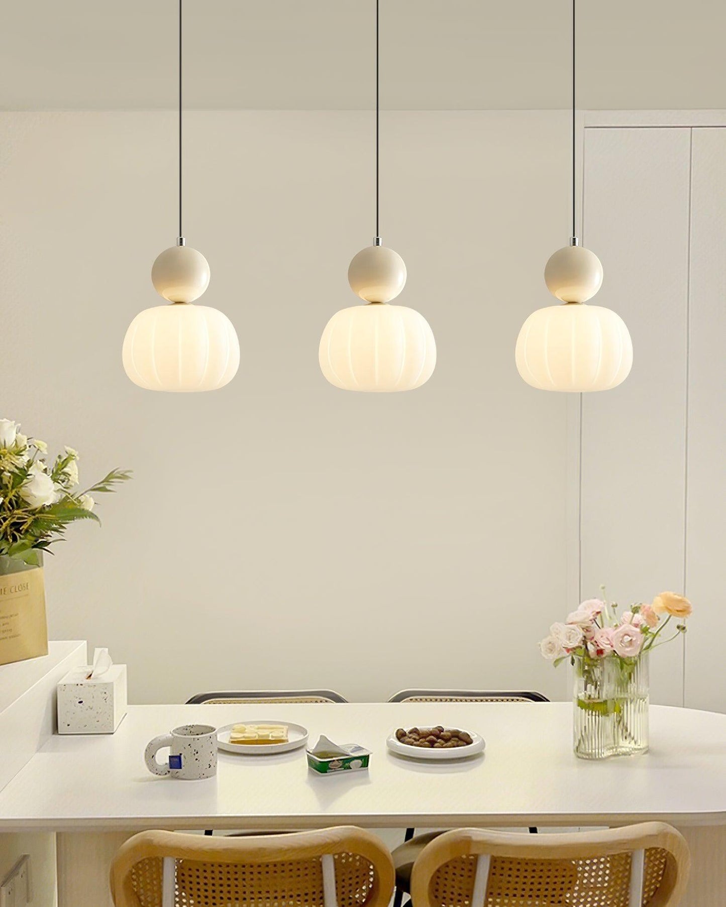 White Glass Pumpkin Pendant Light Fixture Ceiling Lamp