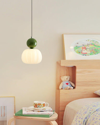 White Glass Pumpkin Pendant Light Fixture Ceiling Lamp