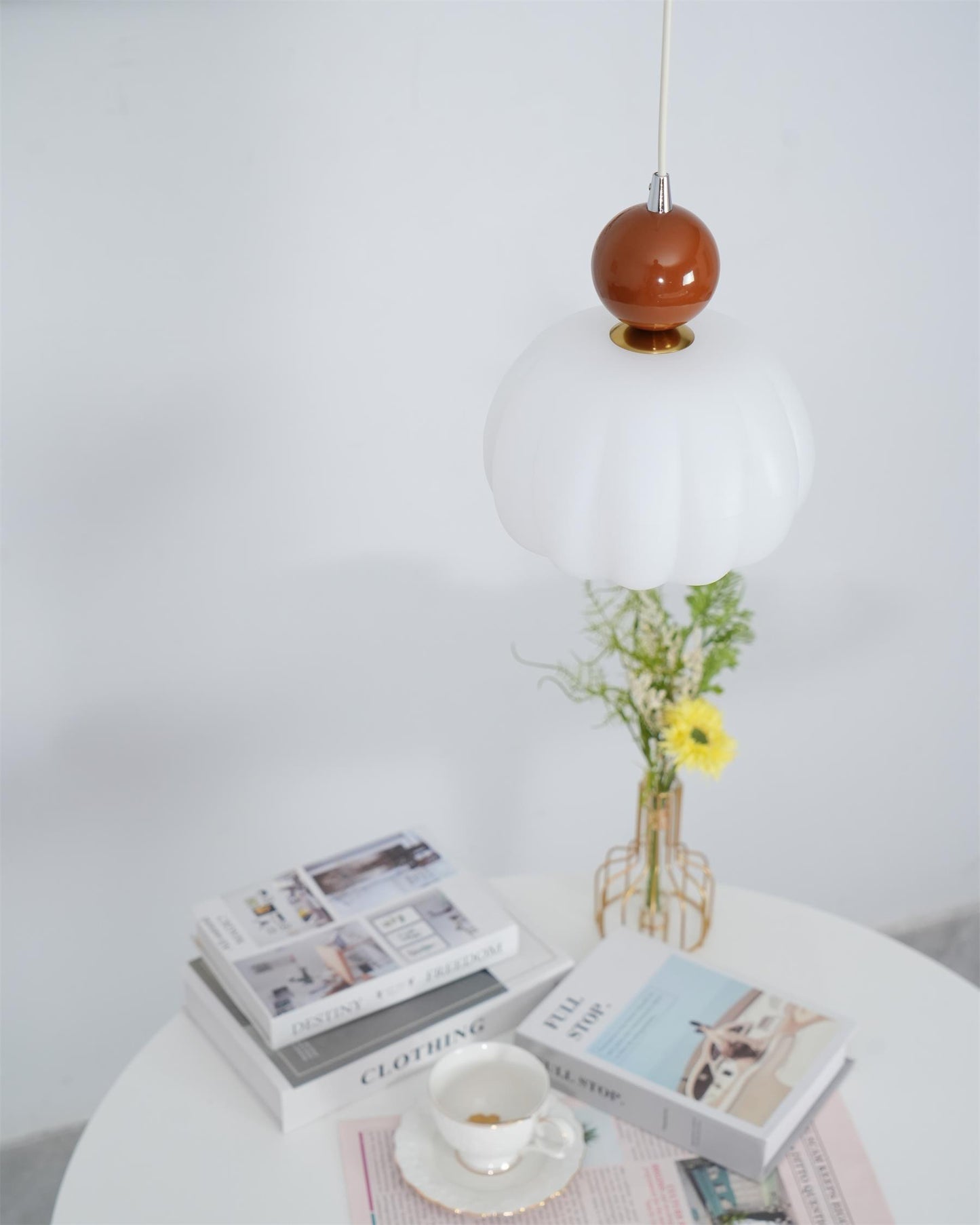 White Glass Pumpkin Pendant Light Fixture Ceiling Lamp