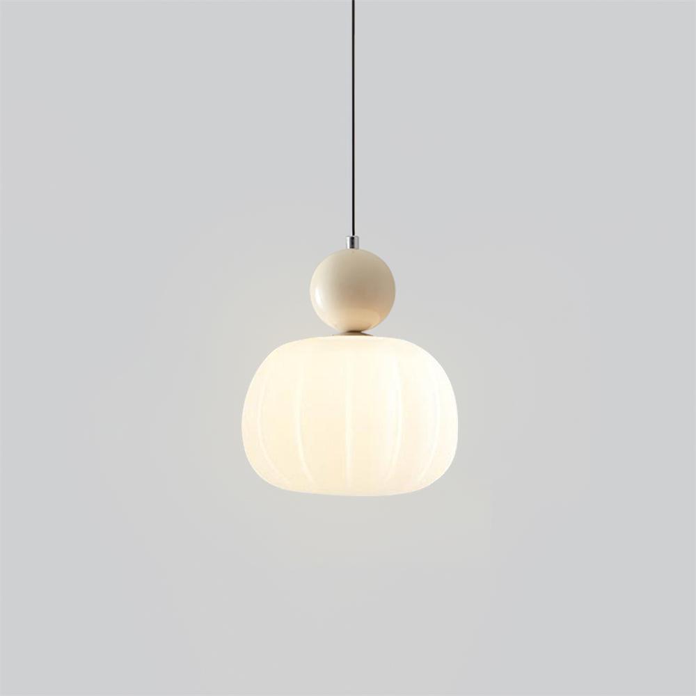 White Glass Pumpkin Pendant Light Fixture Ceiling Lamp