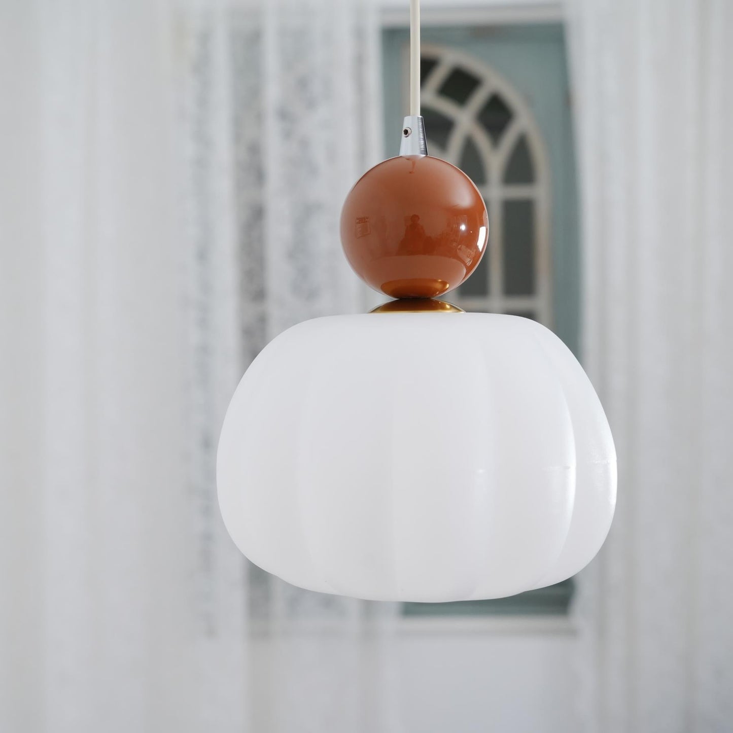 White Glass Pumpkin Pendant Light Fixture Ceiling Lamp