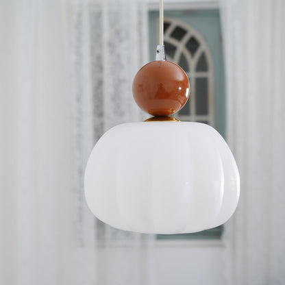 White Glass Pumpkin Pendant Light Fixture Ceiling Lamp