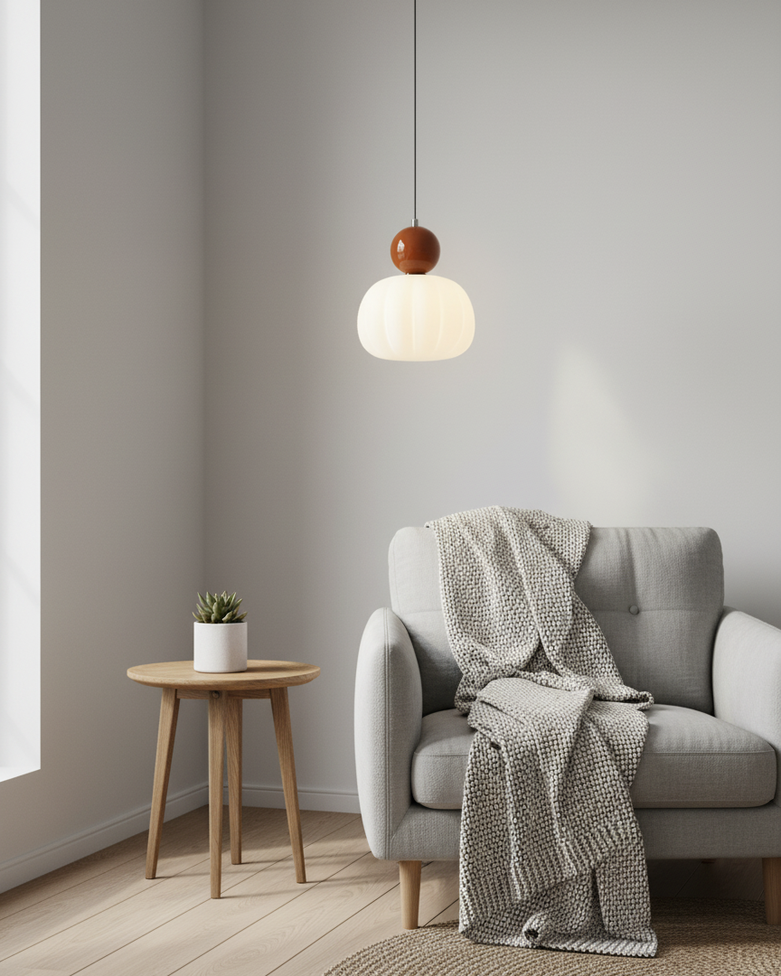 White Glass Pumpkin Pendant Light Fixture Ceiling Lamp