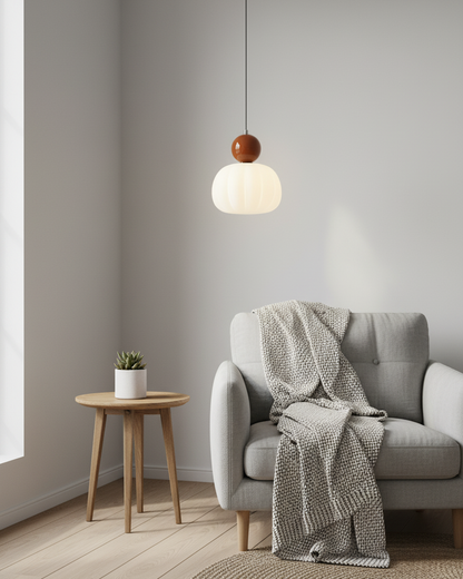 White Glass Pumpkin Pendant Light Fixture Ceiling Lamp