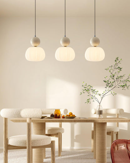 White Glass Pumpkin Pendant Light Fixture Ceiling Lamp