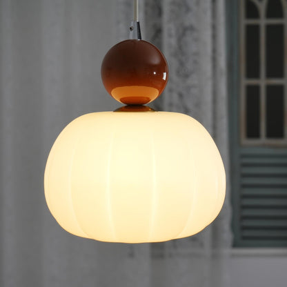 White Glass Pumpkin Pendant Light Fixture Ceiling Lamp