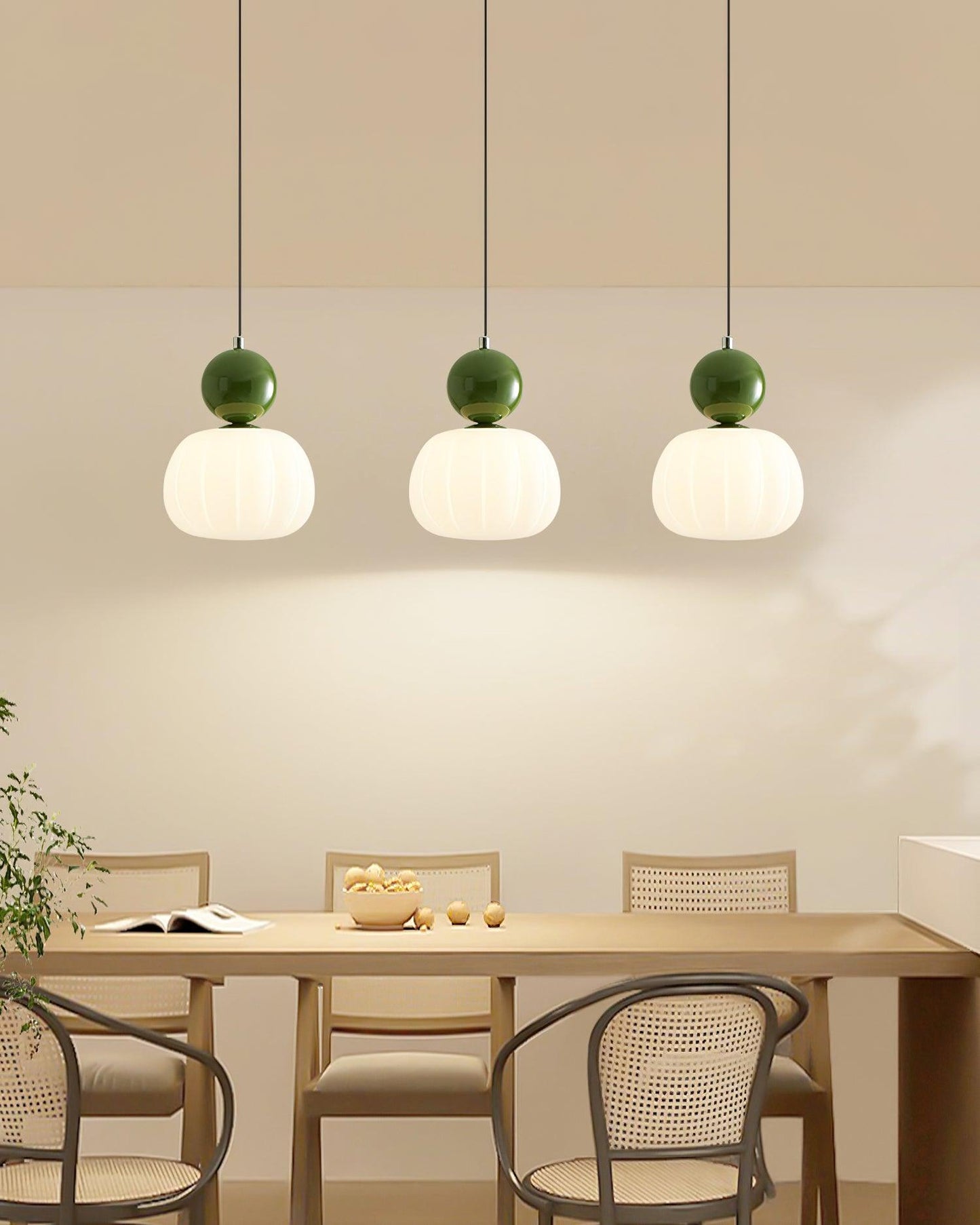 White Glass Pumpkin Pendant Light Fixture Ceiling Lamp
