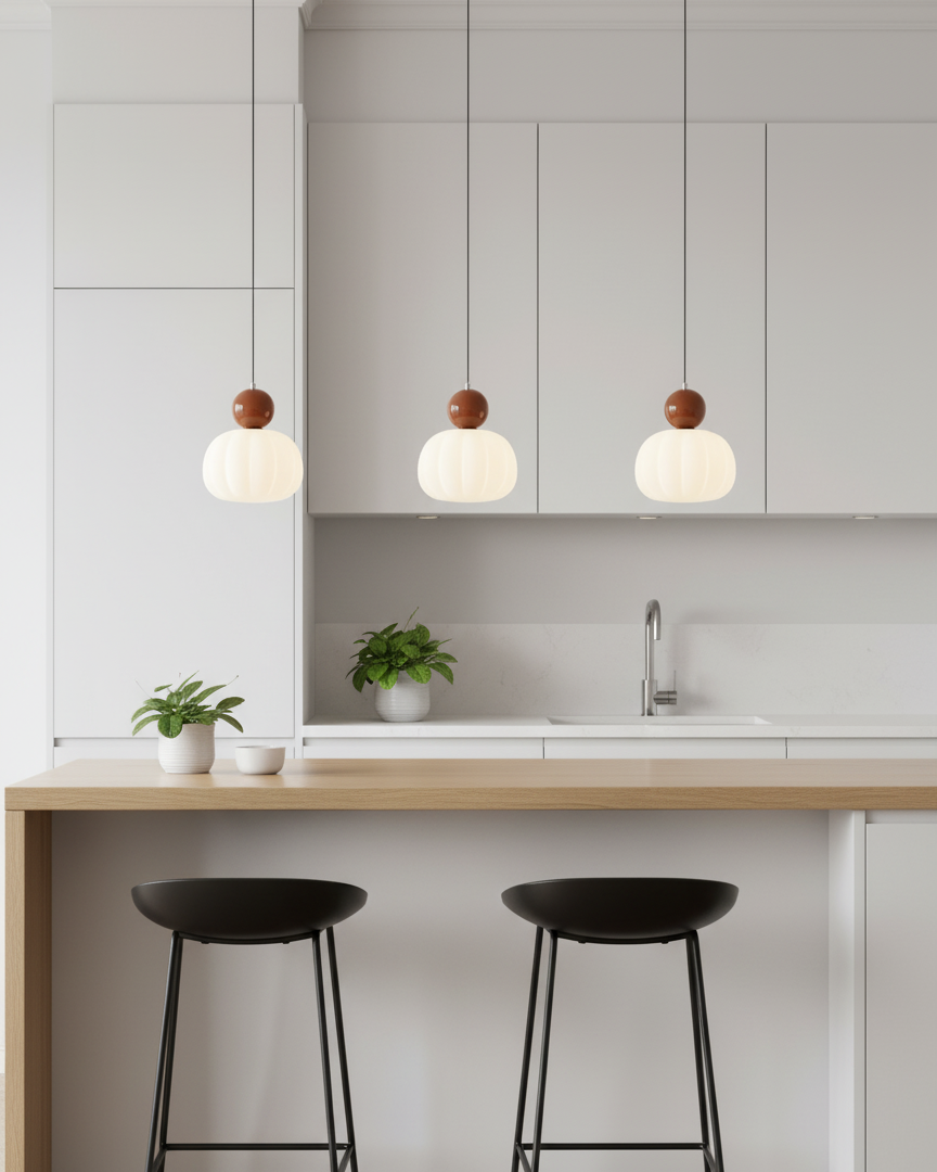 White Glass Pumpkin Pendant Light Fixture Ceiling Lamp