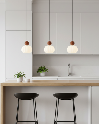 White Glass Pumpkin Pendant Light Fixture Ceiling Lamp