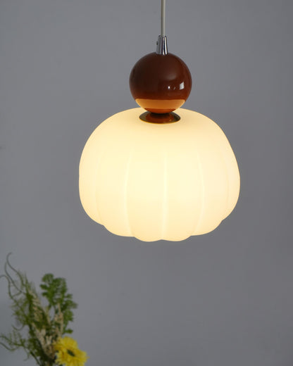 White Glass Pumpkin Pendant Light Fixture Ceiling Lamp