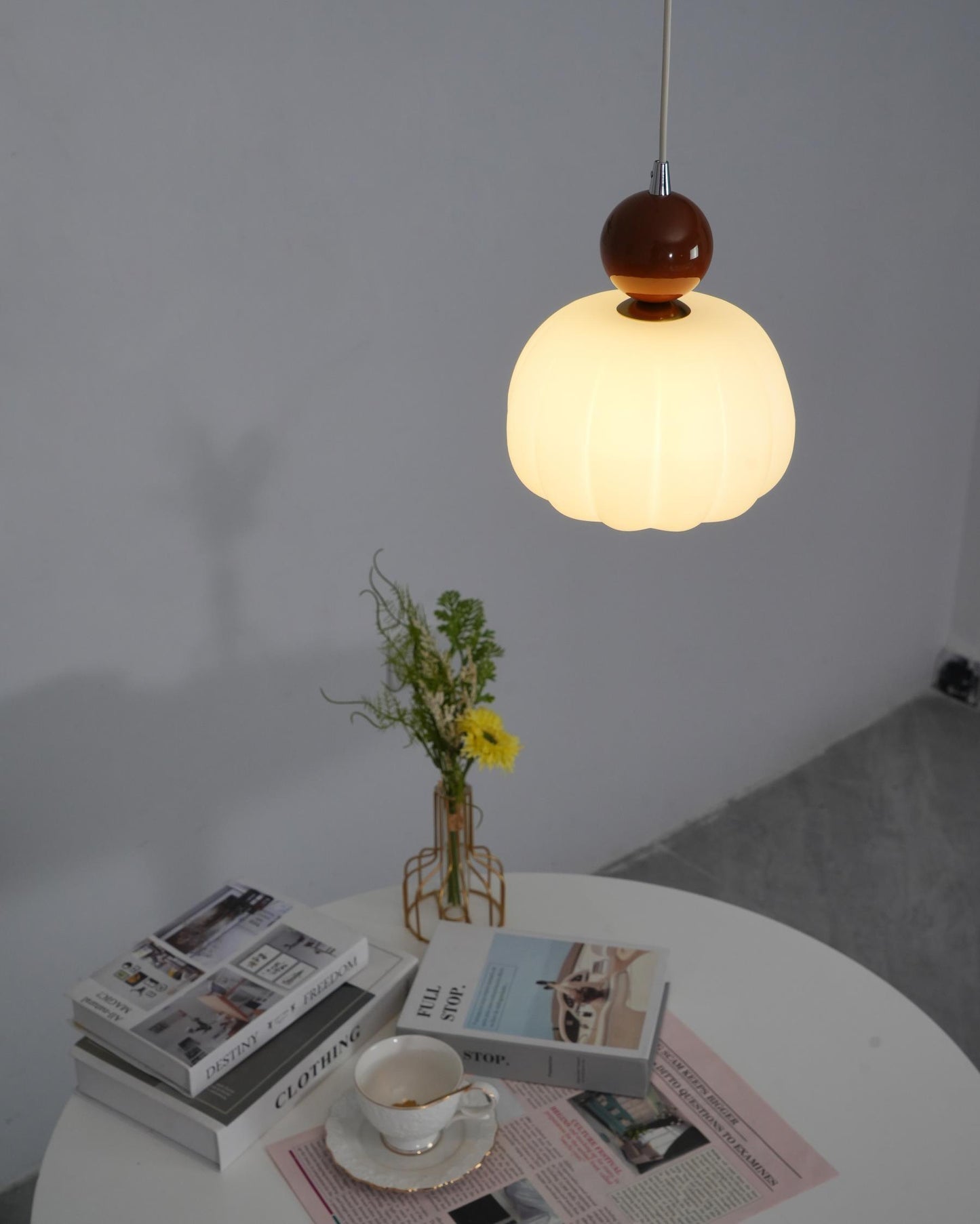 White Glass Pumpkin Pendant Light Fixture Ceiling Lamp