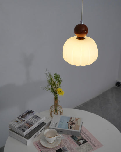 White Glass Pumpkin Pendant Light Fixture Ceiling Lamp