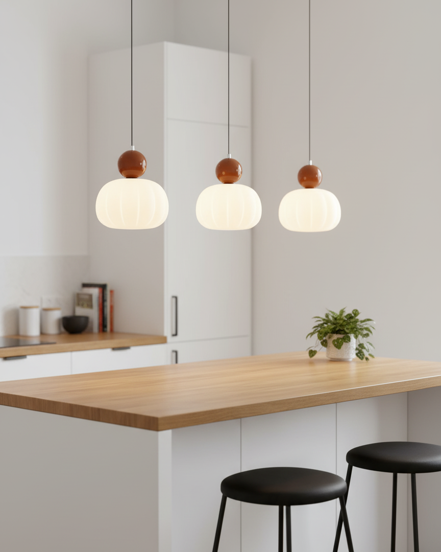 White Glass Pumpkin Pendant Light Fixture Ceiling Lamp