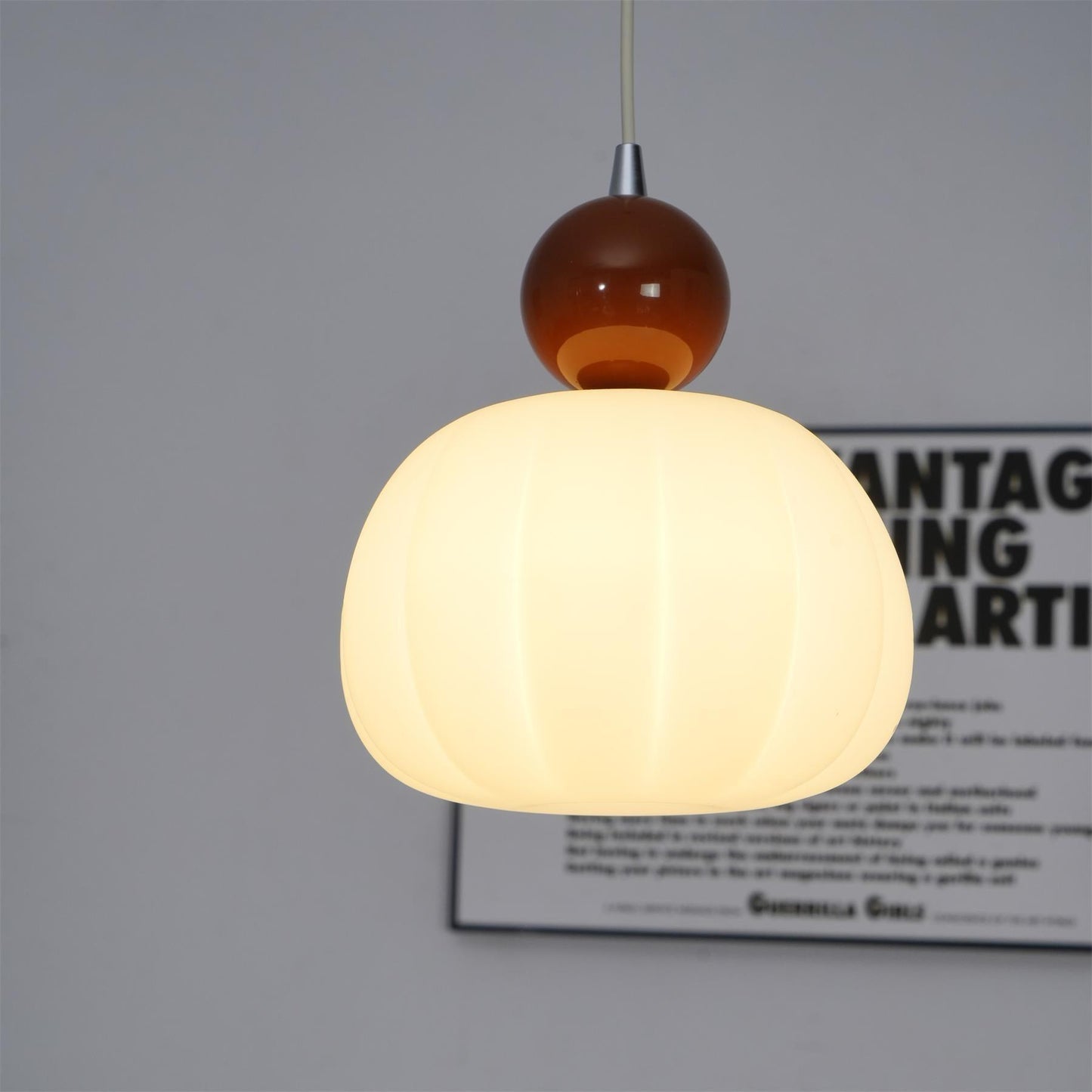White Glass Pumpkin Pendant Light Fixture Ceiling Lamp