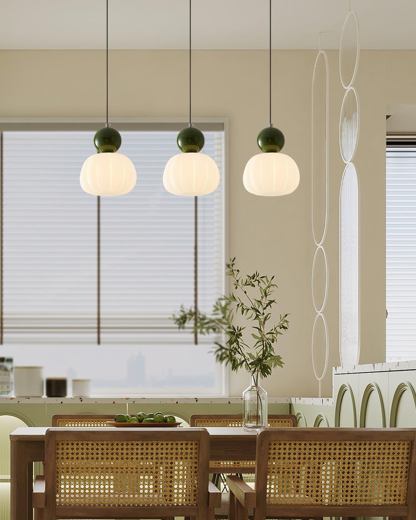 White Glass Pumpkin Pendant Light Fixture Ceiling Lamp