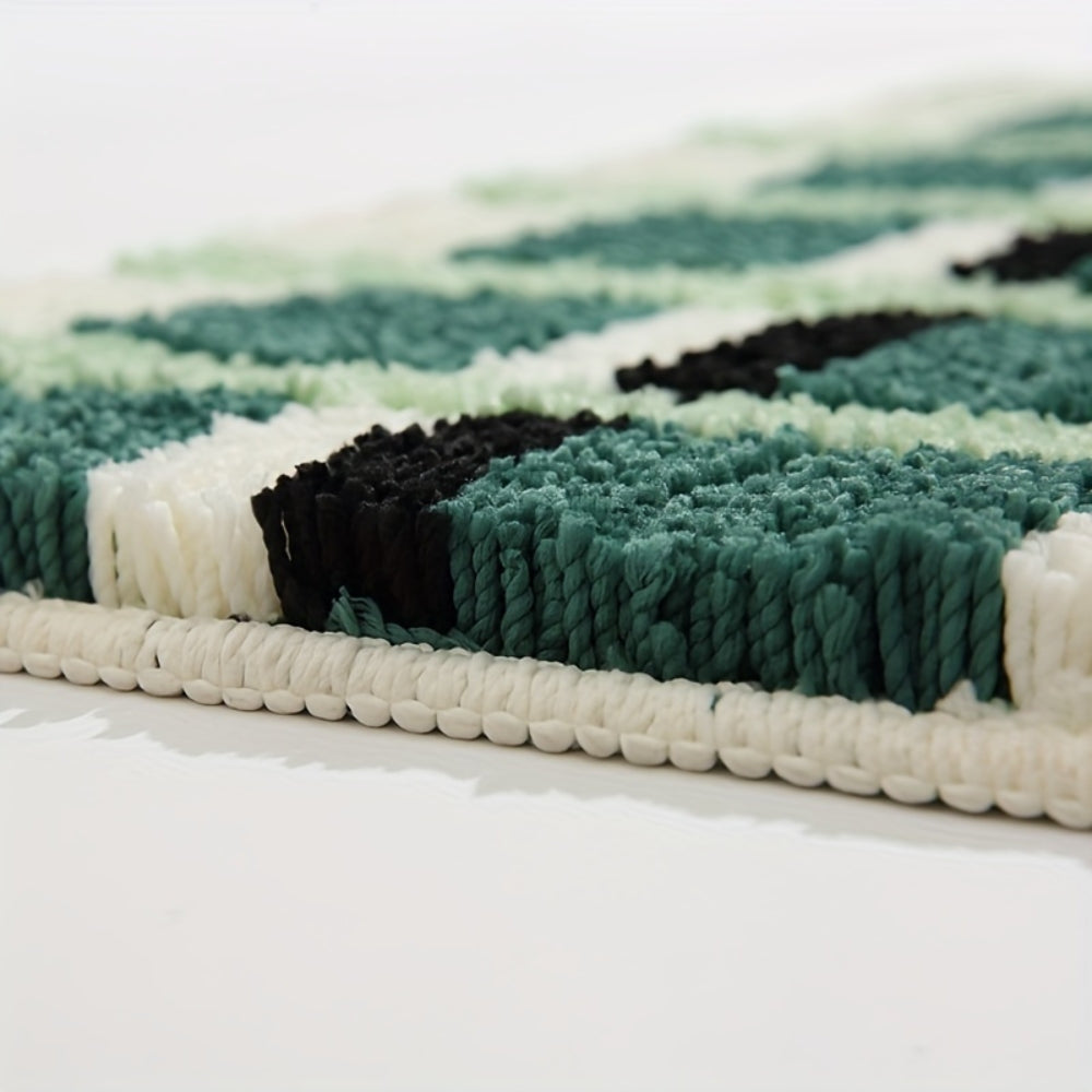 Soft Green Patterned Non Slip Bath Mat - Cofik