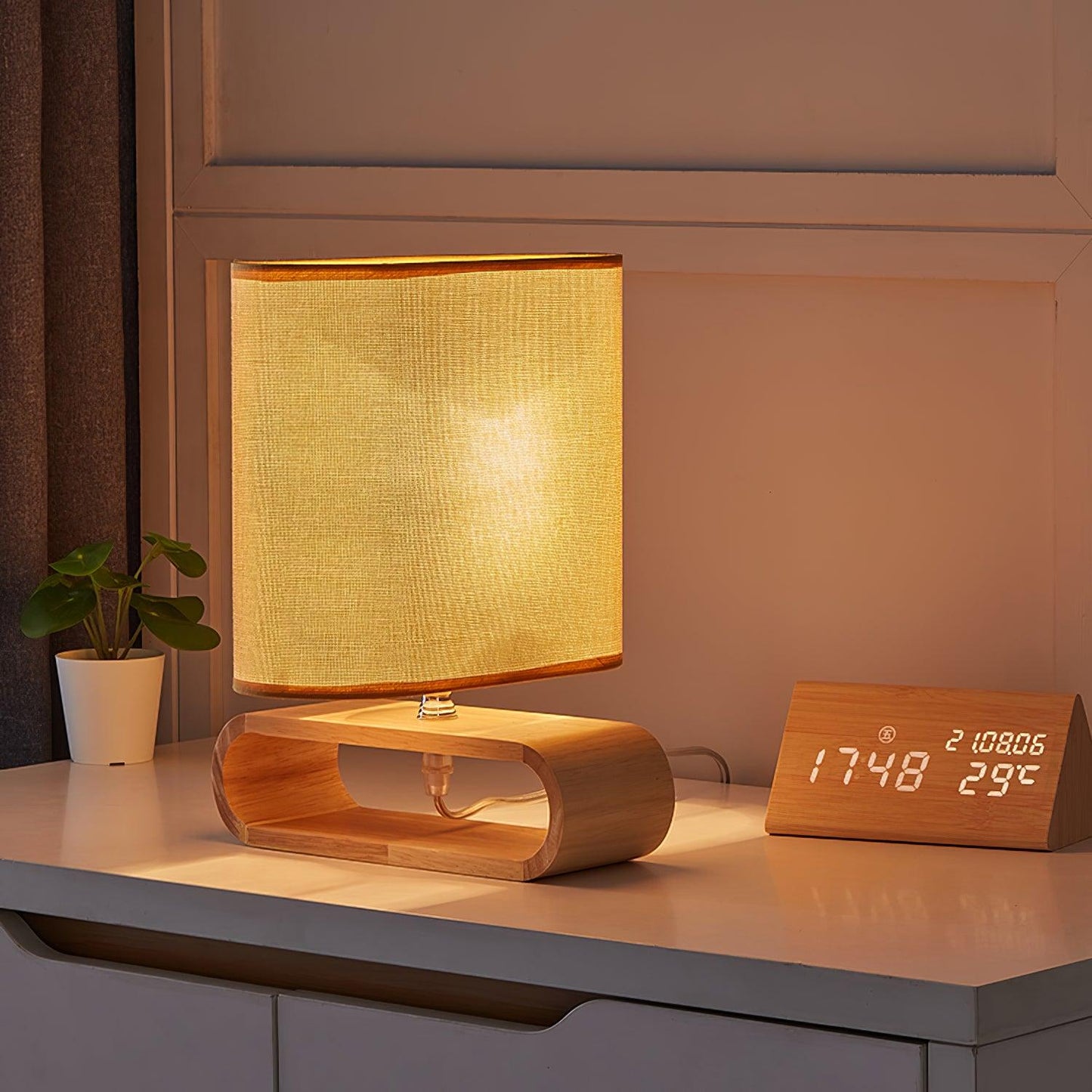 Rustic Wooden End Table Lamp
