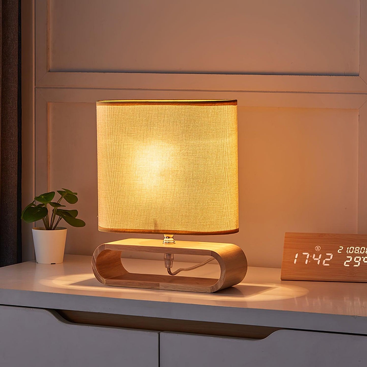 Rustic Wooden End Table Lamp - Cofik