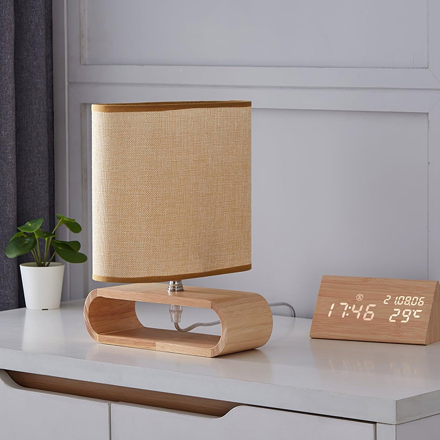 Rustic Wooden End Table Lamp