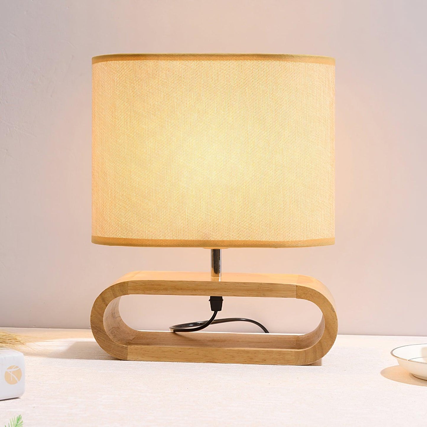 Rustic Wooden End Table Lamp
