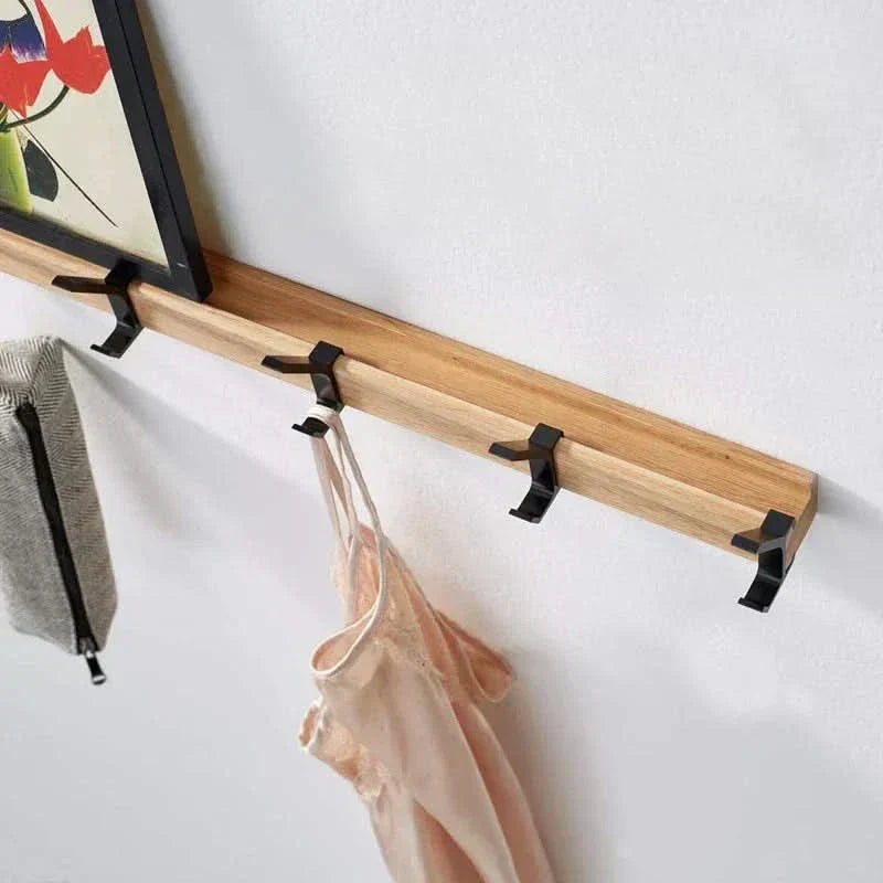 Modern Wall Coat Rack with Adjustable Hooks - Black