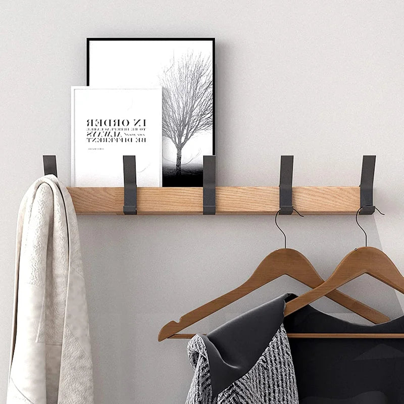 Compact Wooden Wall Closet with Adjustable Hooks