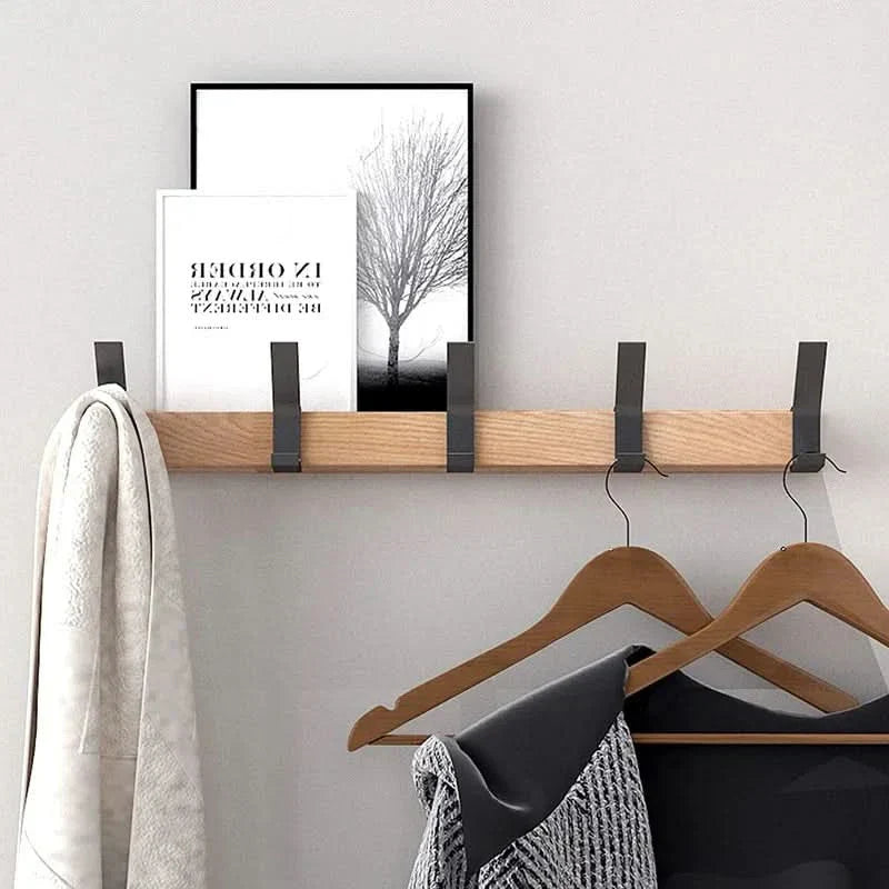 Modern Wall Coat Rack with Adjustable Hooks - Black