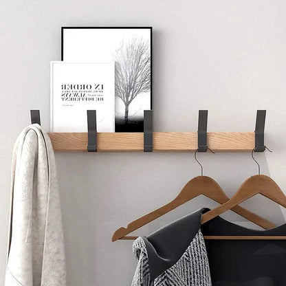 Modern Wall Coat Rack with Adjustable Hooks - Black