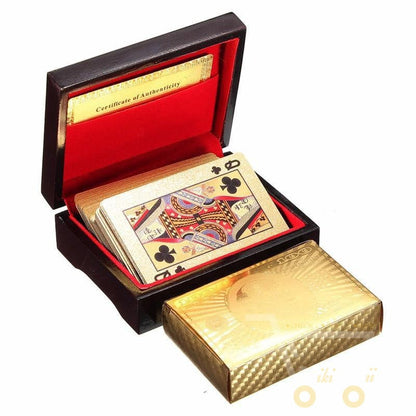 Luxury Gold Playing Cards with Wooden Storage Box