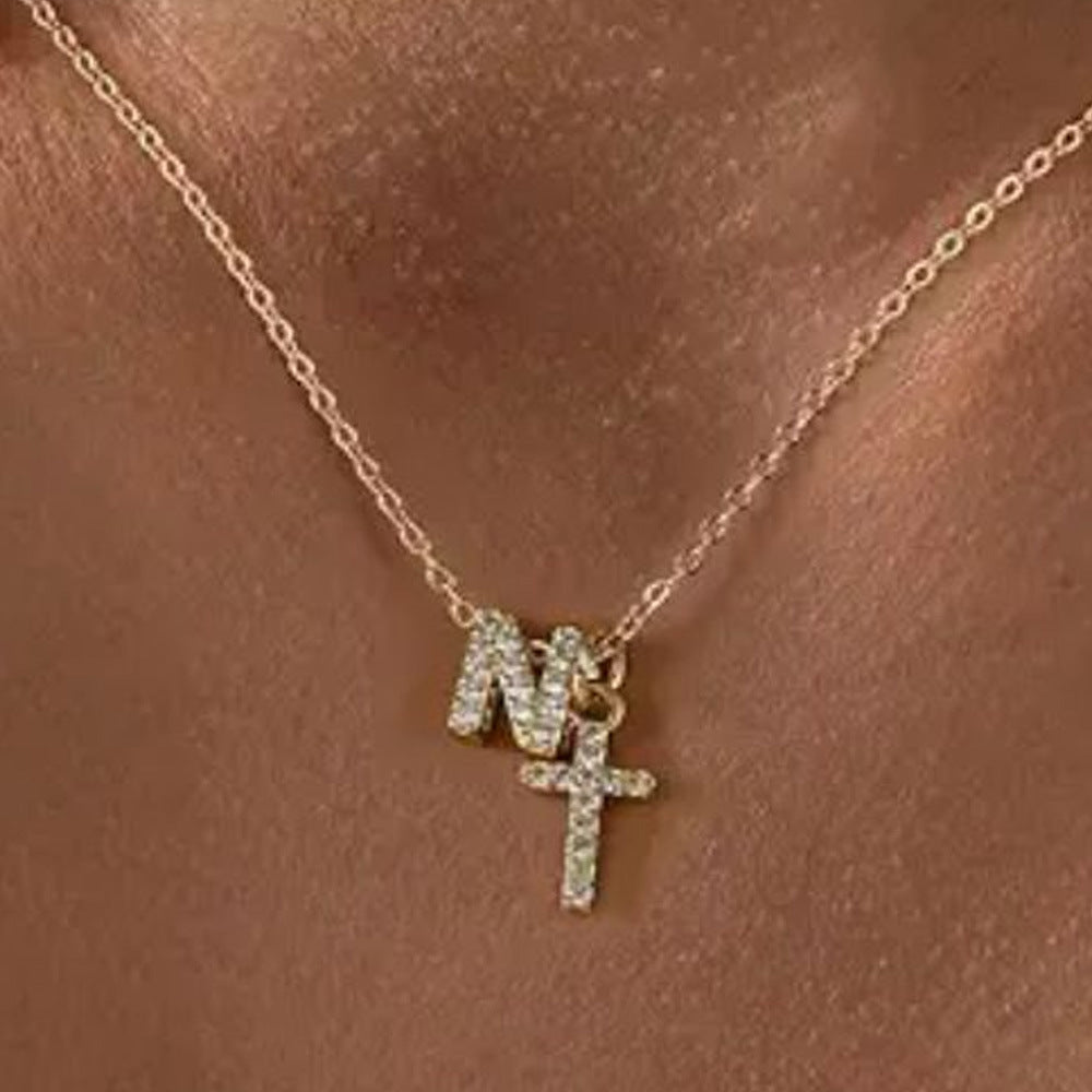Delicate Initial Cross Pendant Necklace