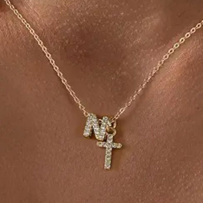 Delicate Initial Cross Pendant Necklace