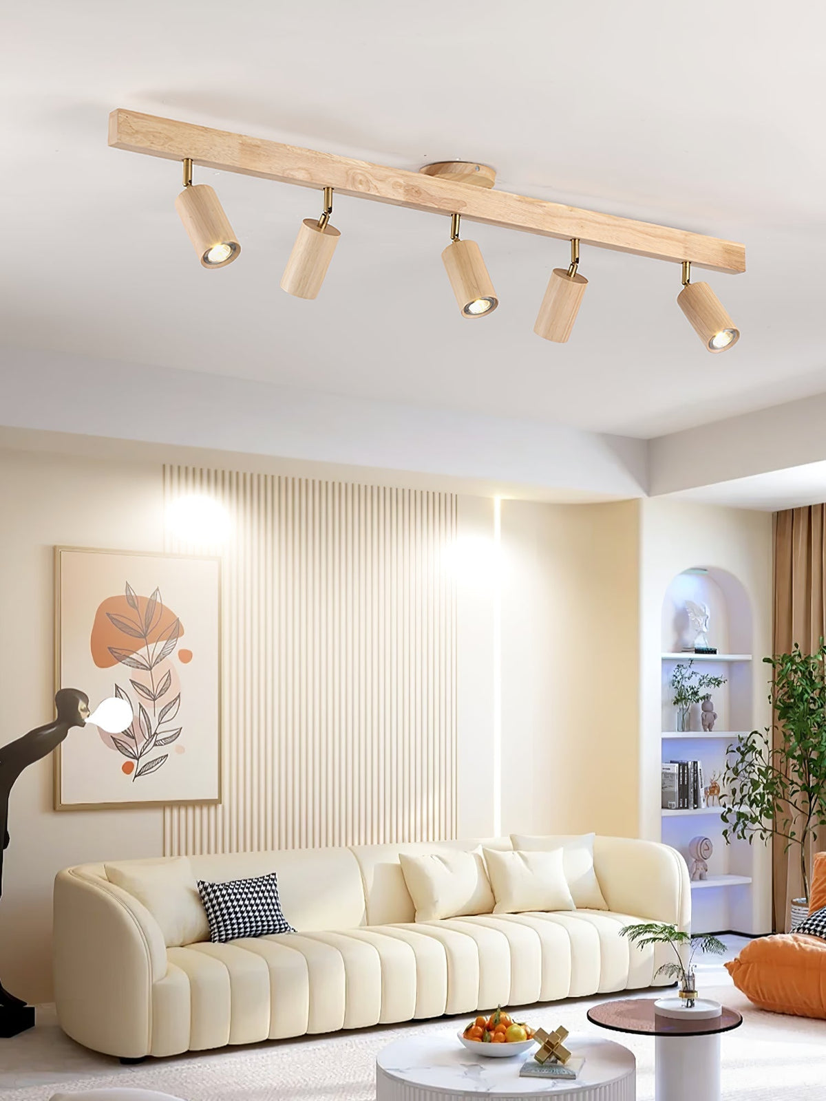 Rustic Wooden Ceiling Track Lighting 4 Light Fixtures