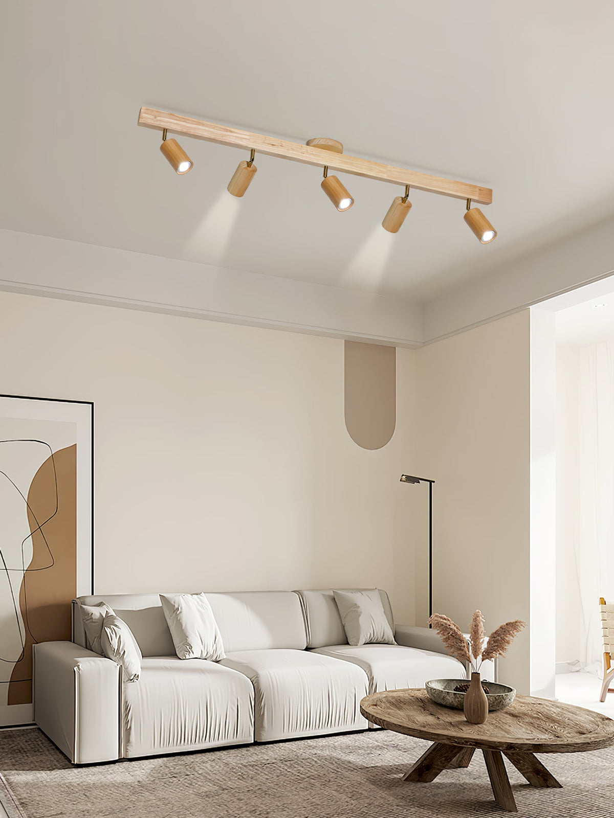 Rustic Wooden Ceiling Track Lighting 4 Light Fixtures