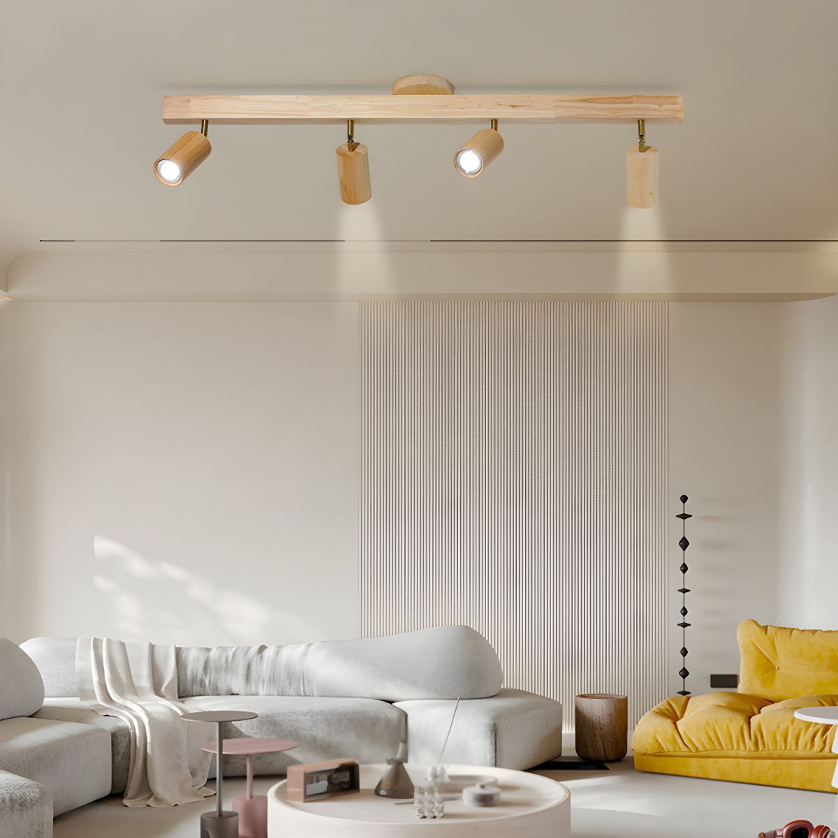 Rustic Wooden Ceiling Track Lighting 4 Light Fixtures