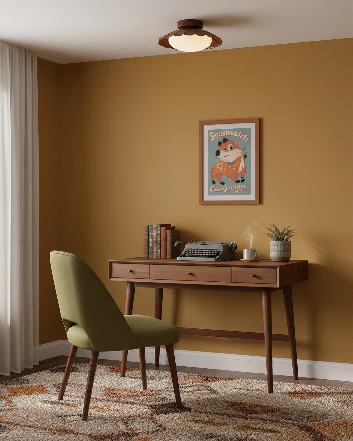 Soft White LED Ceiling Lamp Brown Finish
