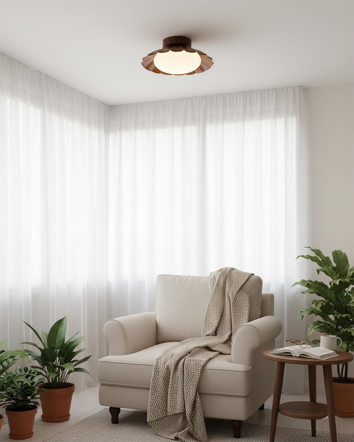 Soft White LED Ceiling Lamp Brown Finish