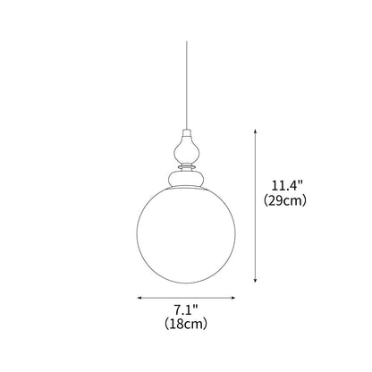 Round Wooden Pendant Lamp with White Glass Shade