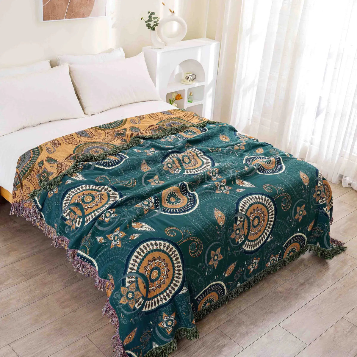 Moroccan Style Shag Rug with Colorful Tassels