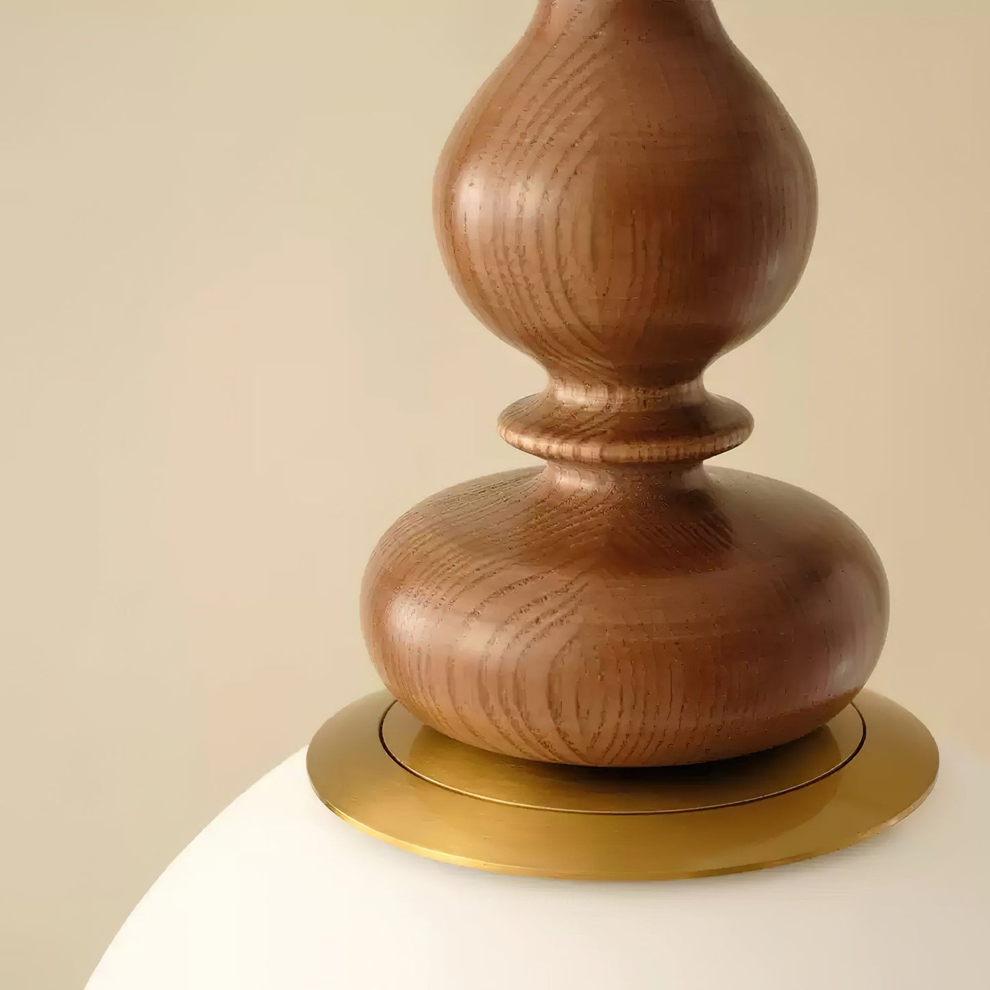Round Wooden Pendant Lamp with White Glass Shade