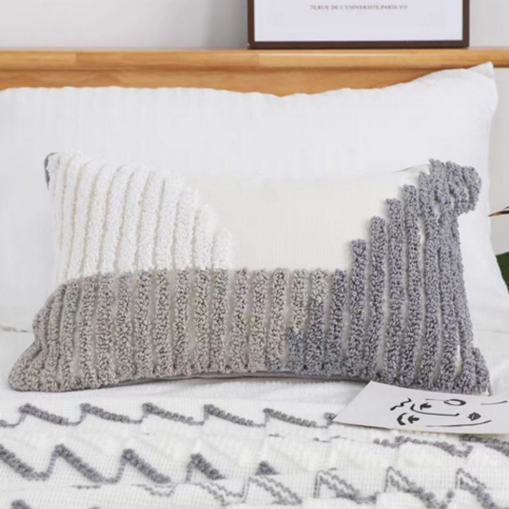 Plush U-Shaped Sofa Cushion Cover in Grey and White