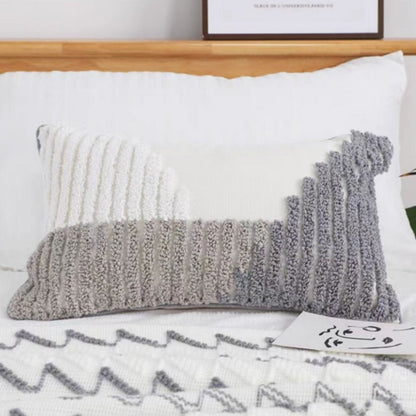 Plush U-Shaped Sofa Cushion Cover in Grey and White