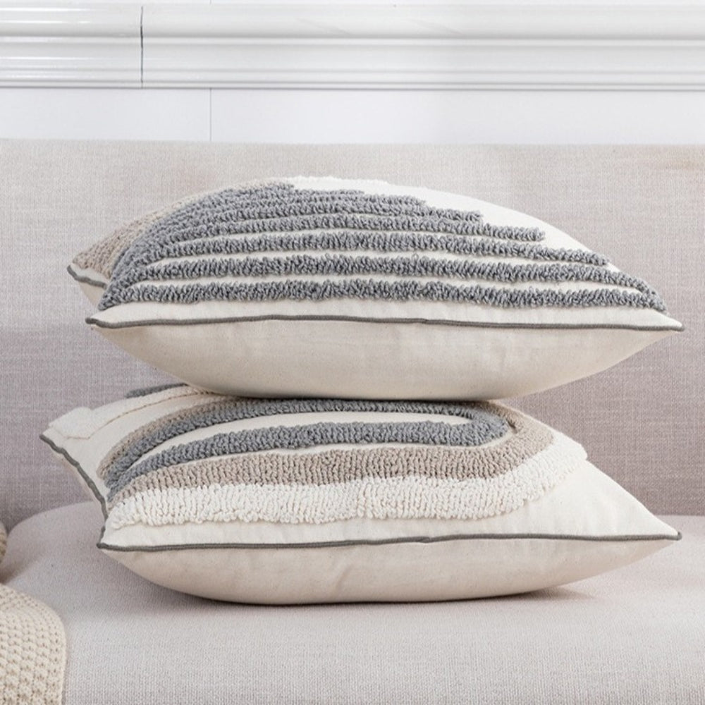 Plush U-Shaped Sofa Cushion Cover in Grey and White