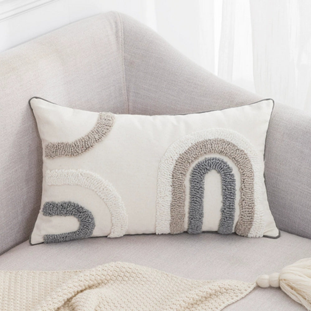 Plush U-Shaped Sofa Cushion Cover in Grey and White - Cofik