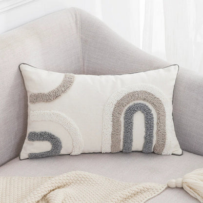 Plush U-Shaped Sofa Cushion Cover in Grey and White - Cofik