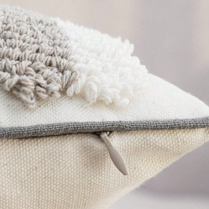 Plush U-Shaped Sofa Cushion Cover in Grey and White