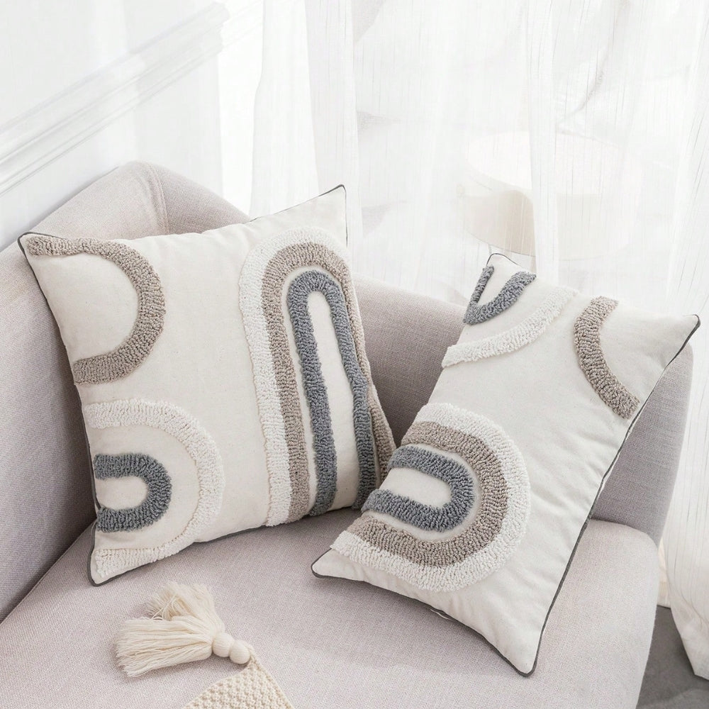 Plush U-Shaped Sofa Cushion Cover in Grey and White