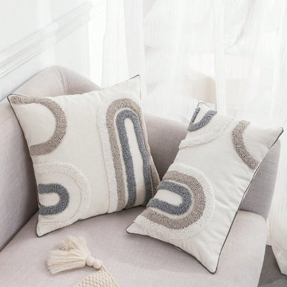 Plush U-Shaped Sofa Cushion Cover in Grey and White