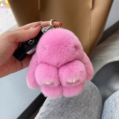 Adorable Plush Bunny Pom Pom Charm Keychain
